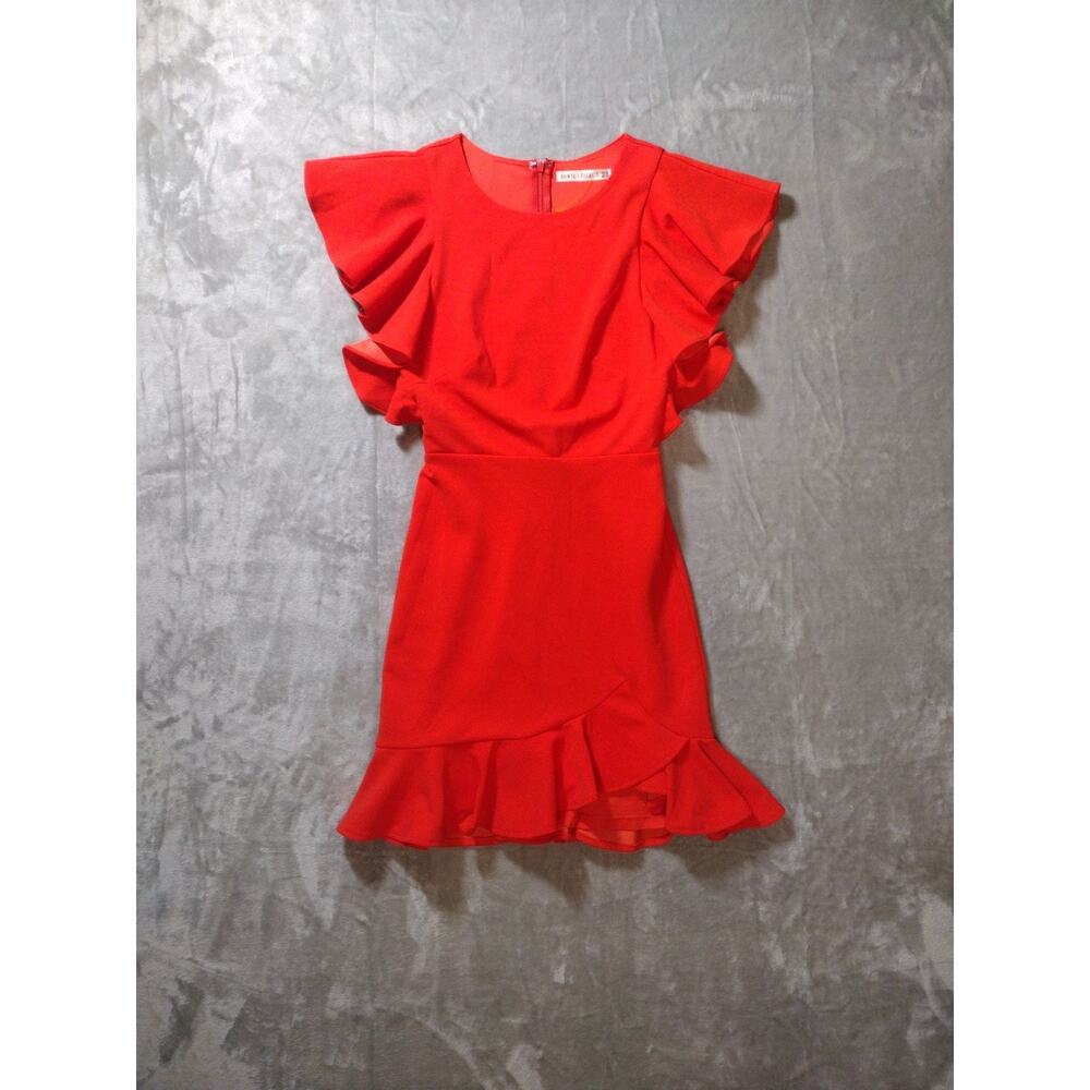 Saints + Secrets Ruffle Shoulder Asymmetrical Mini Cherry Red Dress Sz M